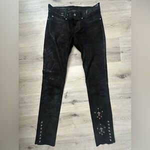 Chrome Hearts vintage Black leather Pants. Size 2. Silver logo buttons. 925.